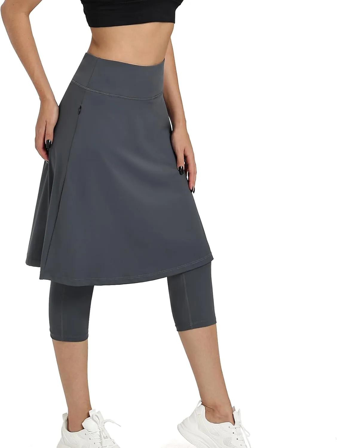 Women Athletic Knee Length Skirts with Leggings,Skorts Leggings&Skirted Capris Skorts for Women Yoga Pockets