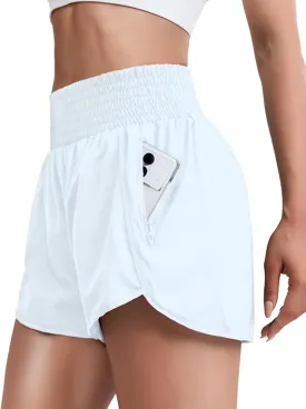 Women Zipper Workout Shorts High Waisted Quick Dry Running Athletic Shorts Liner with Pockets Gym Fitness Side Slit