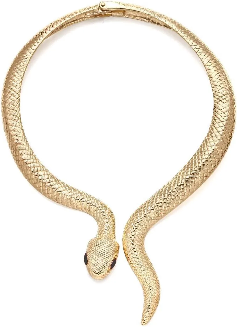 Women's Curved Alloy Cuff Snake Choker Necklace Costume Statement Snake Shape Collar Necklace Hip Hop Crystal Cocktail Snake Jewelry