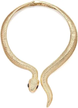 Women's Curved Alloy Cuff Snake Choker Necklace Costume Statement Snake Shape Collar Necklace Hip Hop Crystal Cocktail Snake Jewelry