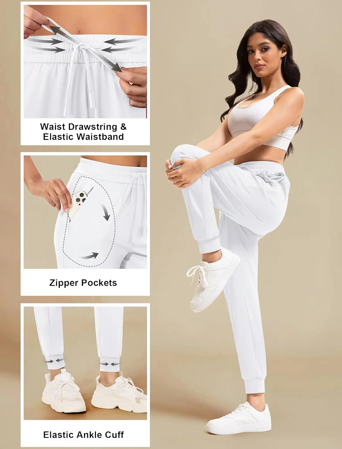 Women's Joggers Pants with Zipper Pockets High Waisted Athletic Drawstring Sweatpants for Lounge Workout Jogging 2024