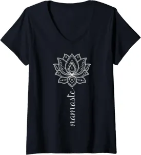 Womens Namaste Mandala Lotus Meditation Workout Yoga Lover V-Neck T-Shirt