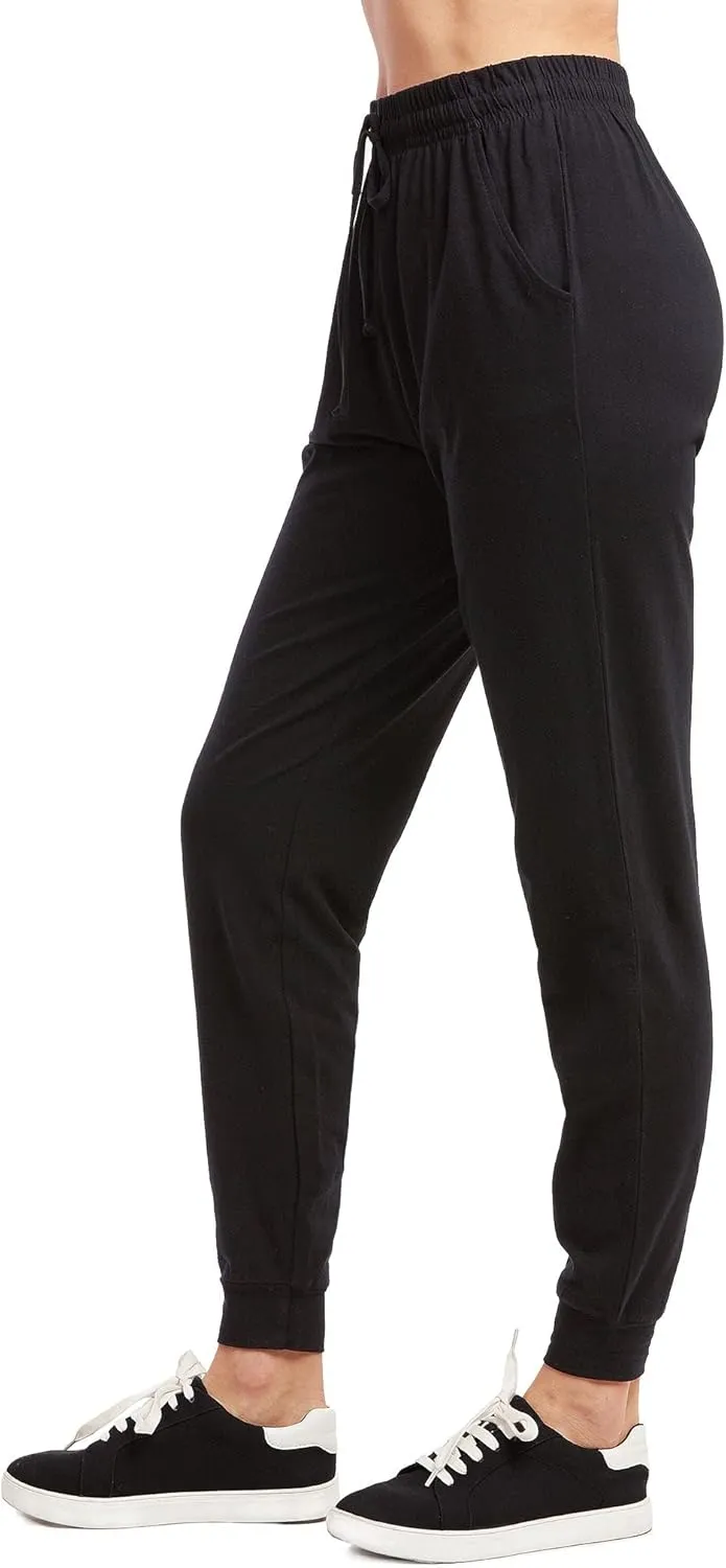 Wome's Jersey Cotton Jogger Pants with Side Pockets for Yoga Running Workout