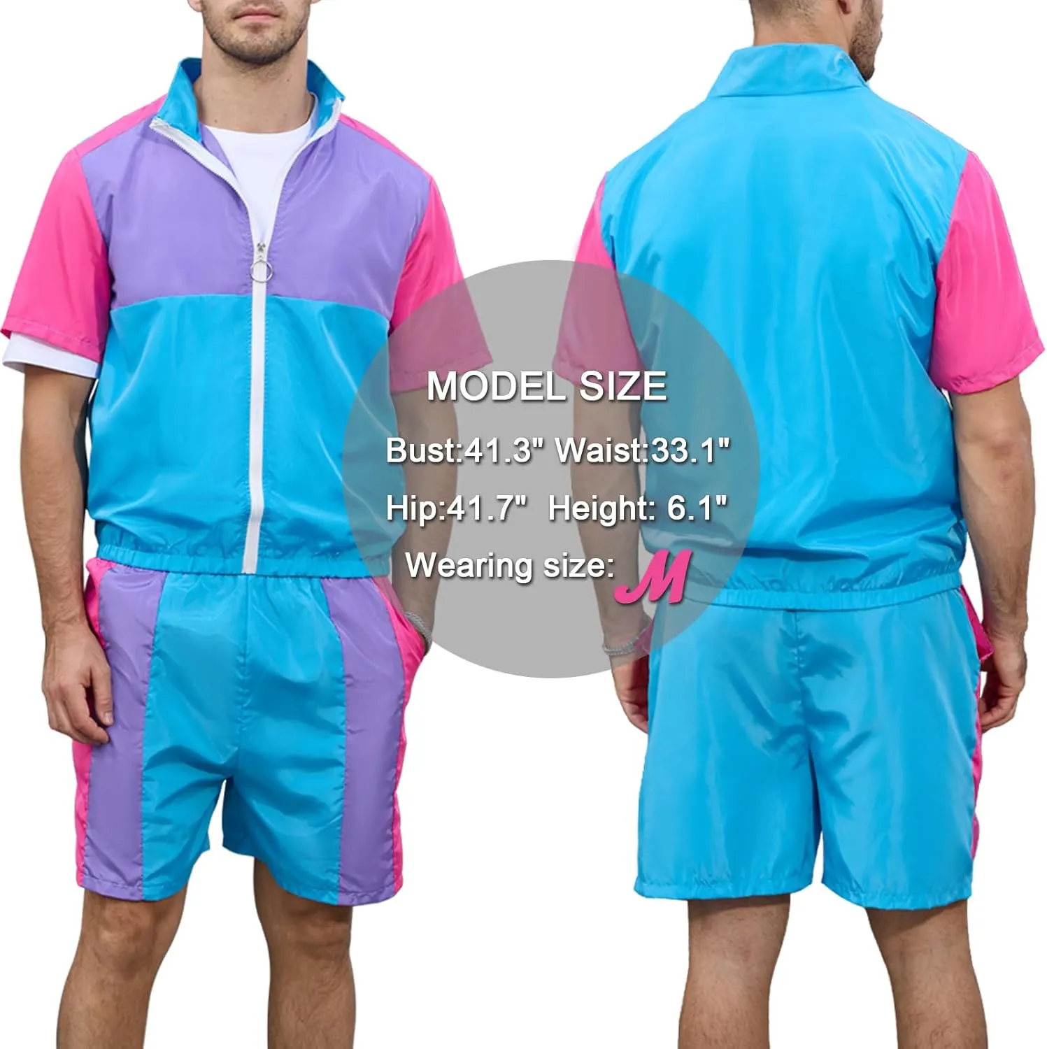 Yisfri Men's 80s 90s Outfit Vintage Windbreaker Jacket Track Suit Disco Outfits Workout Set