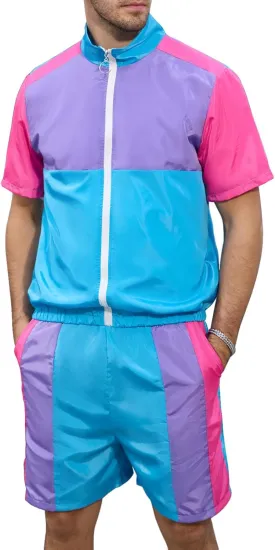 Yisfri Men's 80s 90s Outfit Vintage Windbreaker Jacket Track Suit Disco Outfits Workout Set