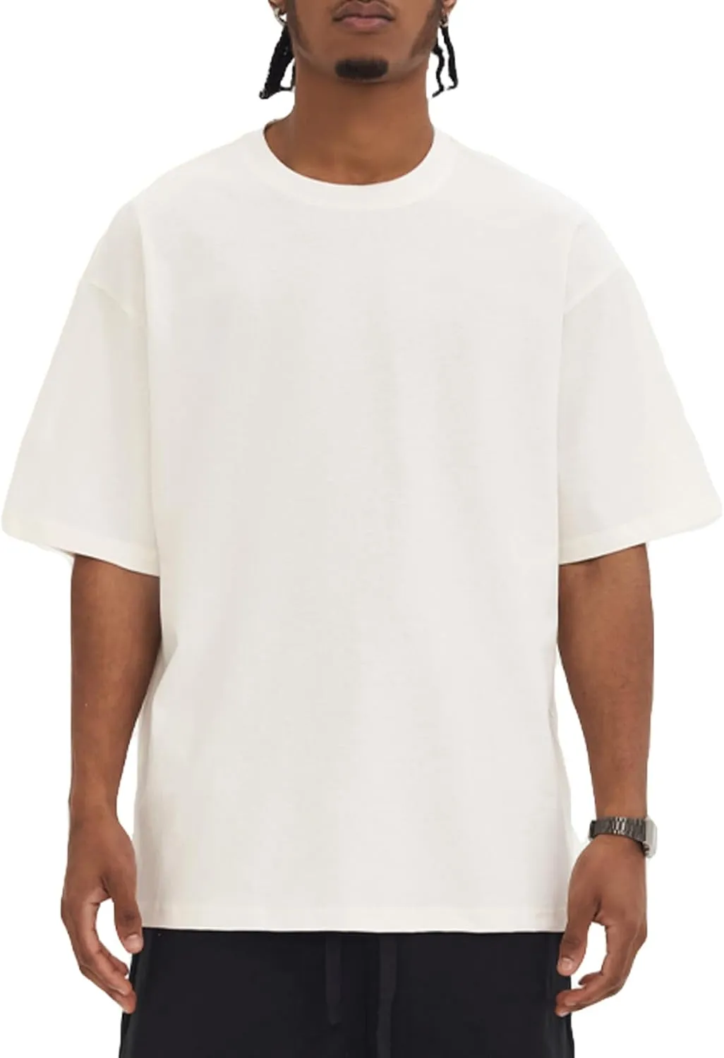 ZUEVI Men's Cotton T-Shirts Fashion Short Sleeve Oversized T Shirts Loose Fit Crew Neck Basic Tees Tops Hip Hop Streetwear