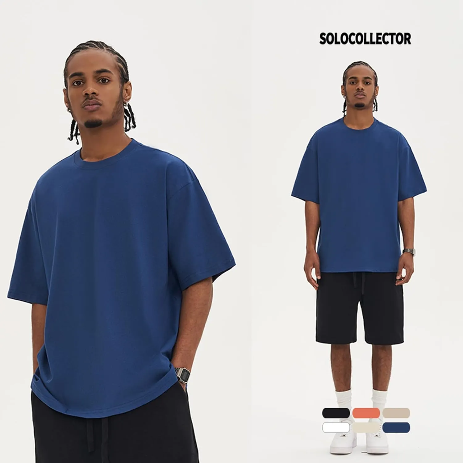 ZUEVI Men's Cotton T-Shirts Fashion Short Sleeve Oversized T Shirts Loose Fit Crew Neck Basic Tees Tops Hip Hop Streetwear