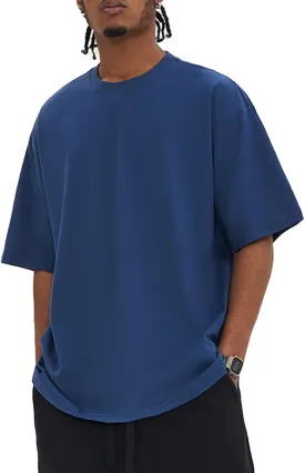 ZUEVI Men's Cotton T-Shirts Fashion Short Sleeve Oversized T Shirts Loose Fit Crew Neck Basic Tees Tops Hip Hop Streetwear